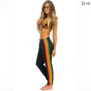 Aviator Nation Black Pants with Rainbow Stripes